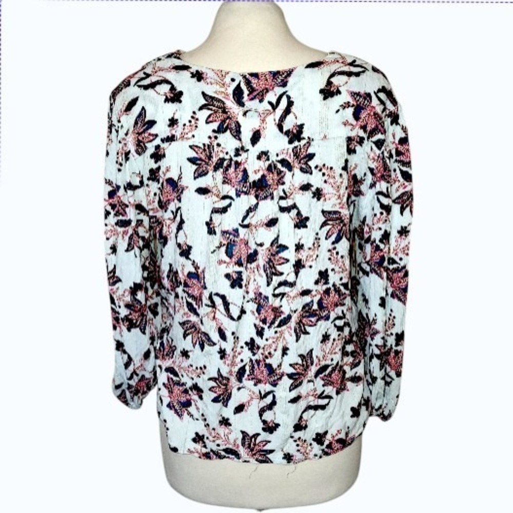 One World White Floral Boho Button 3/4 Balloon Sleeve Peasant Festival Blouse L - Picture 4 of 11